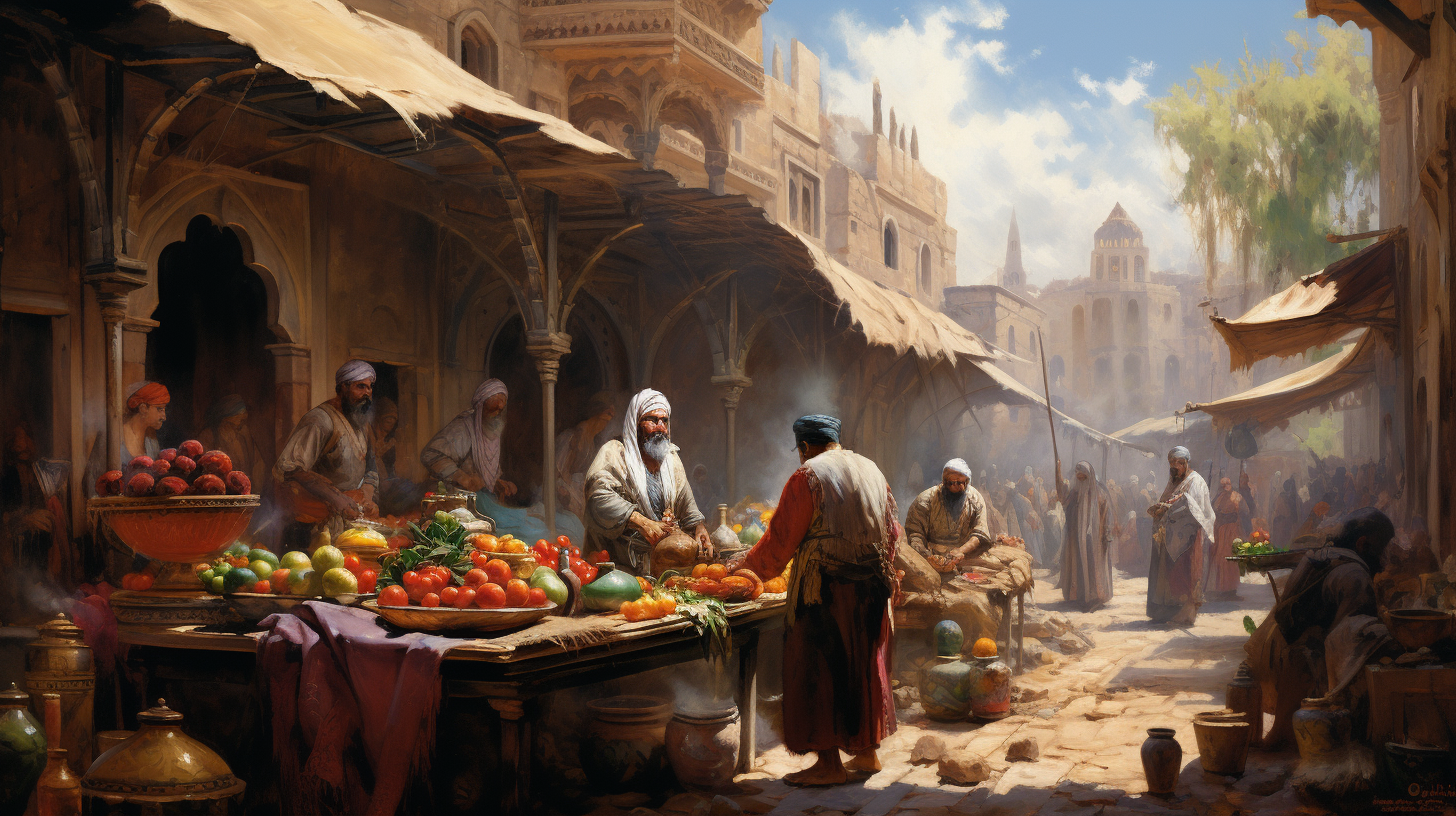 Achaemenid Empire's Vibrant Market Scene