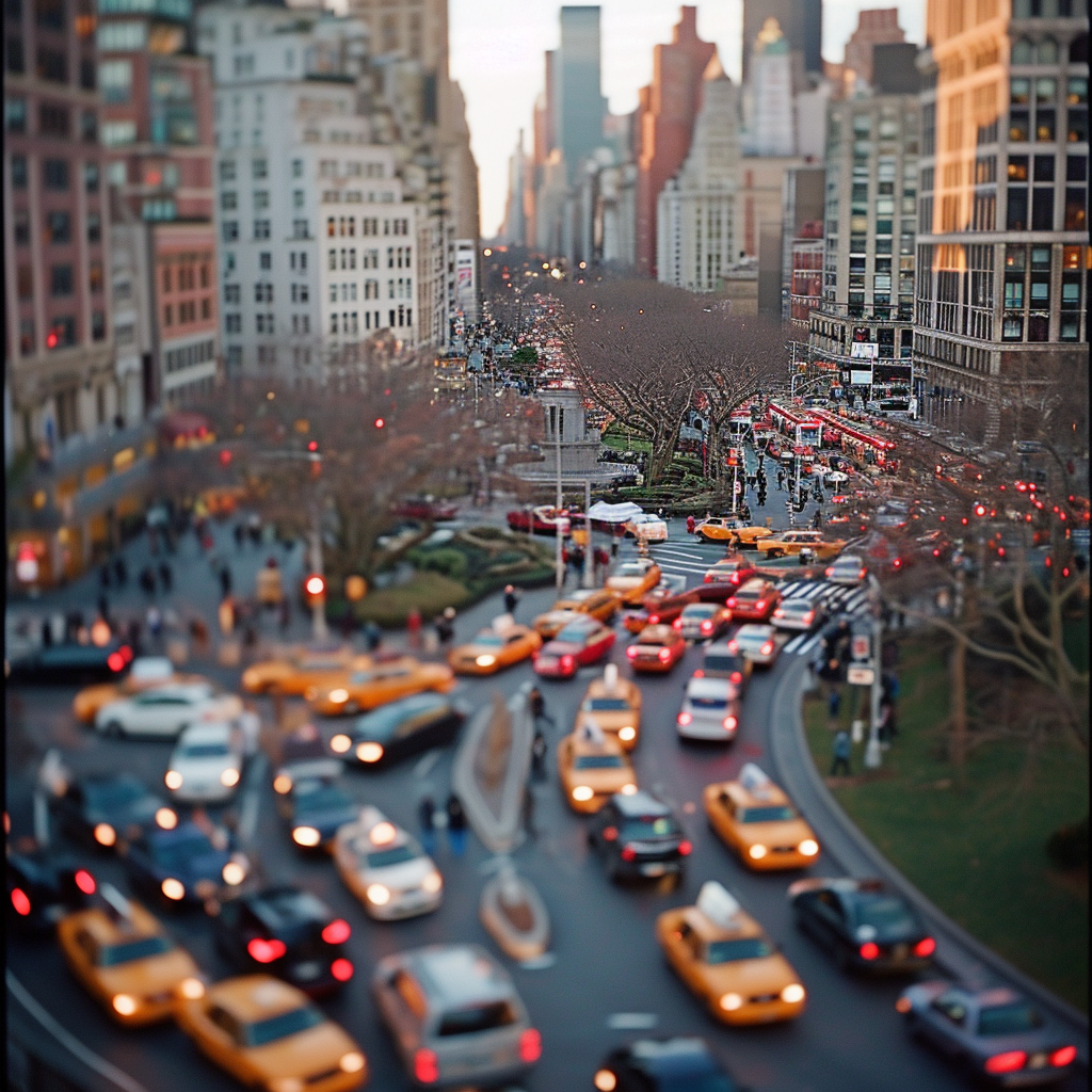 Busy afternoon traffic at Columbus Circle