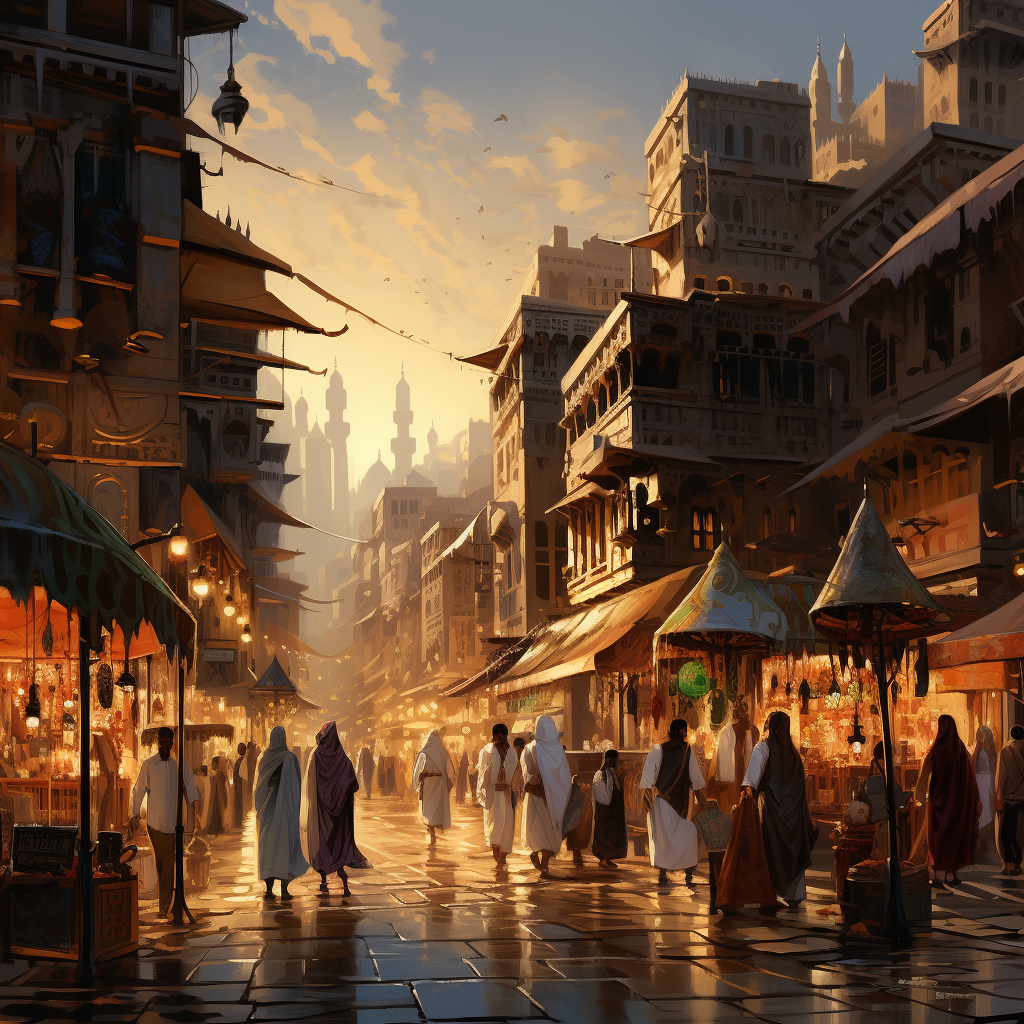 Busy Arabic Street with Shops and Tents