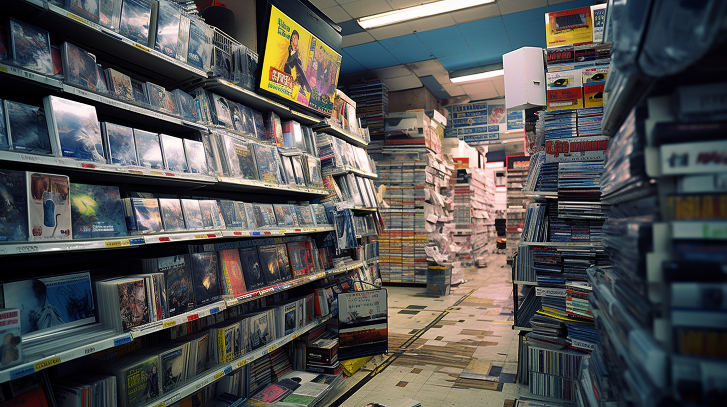 Busy Blockbuster Video Store with VHS Tapes