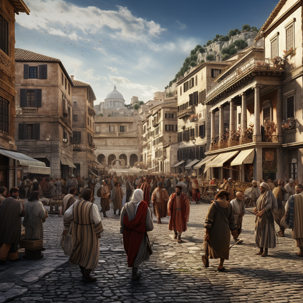 Vibrant scene of an ancient Roman street