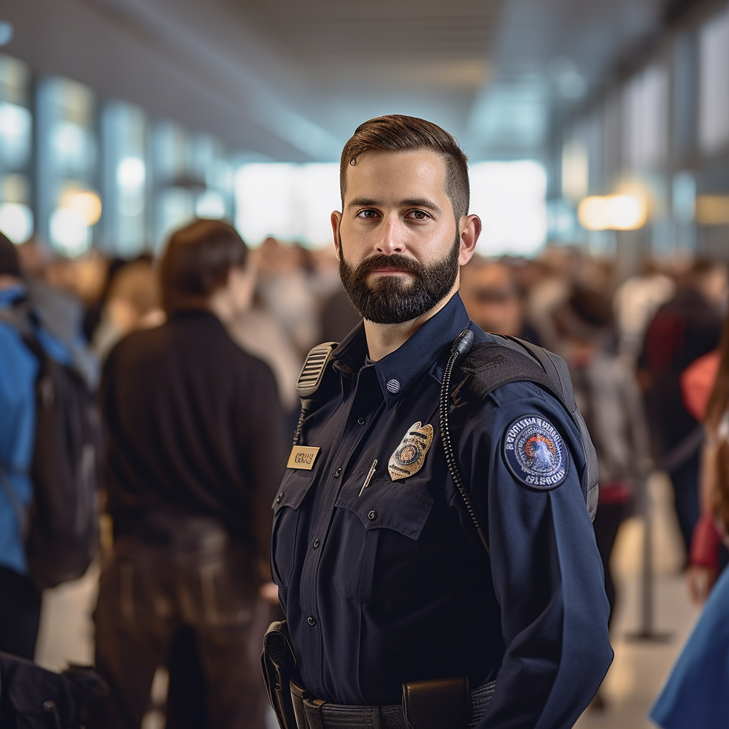 Candid photo of TSA officer at busy airport