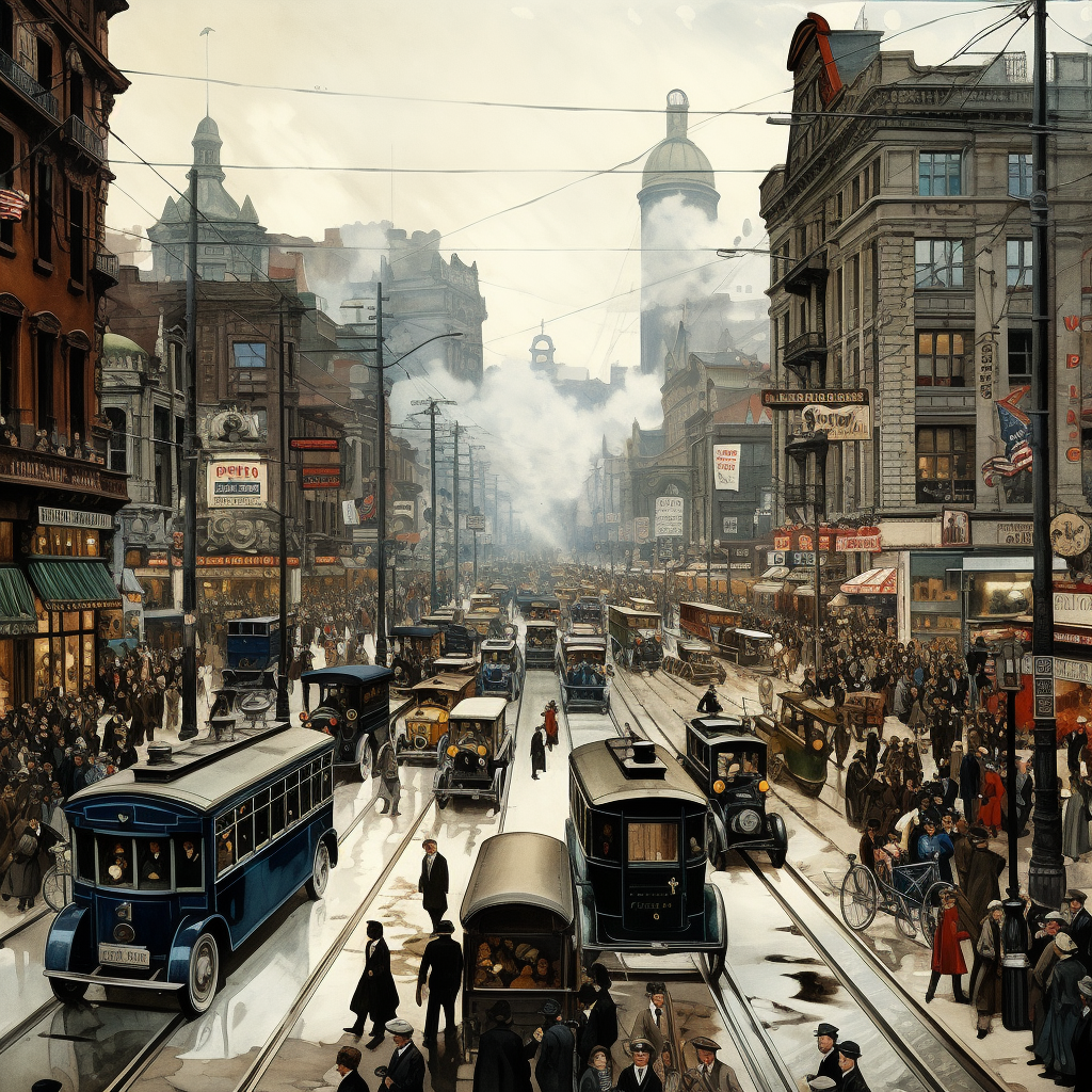 Busy City in 1913 with People