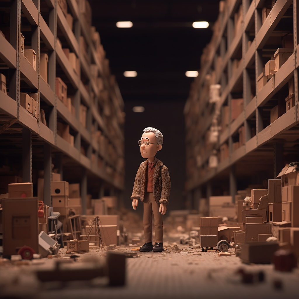 Busy warehouse stop animation in Anomalisa style