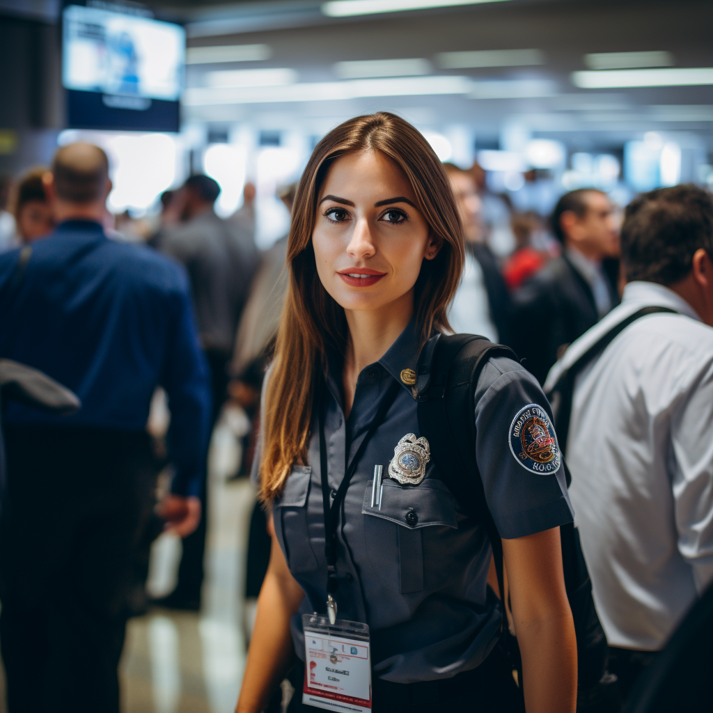 Female TSA officer at crowded airport