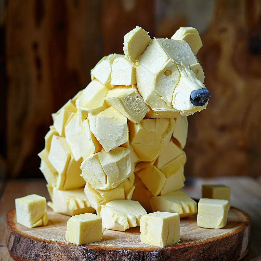 Adorable bear made of butter blocks