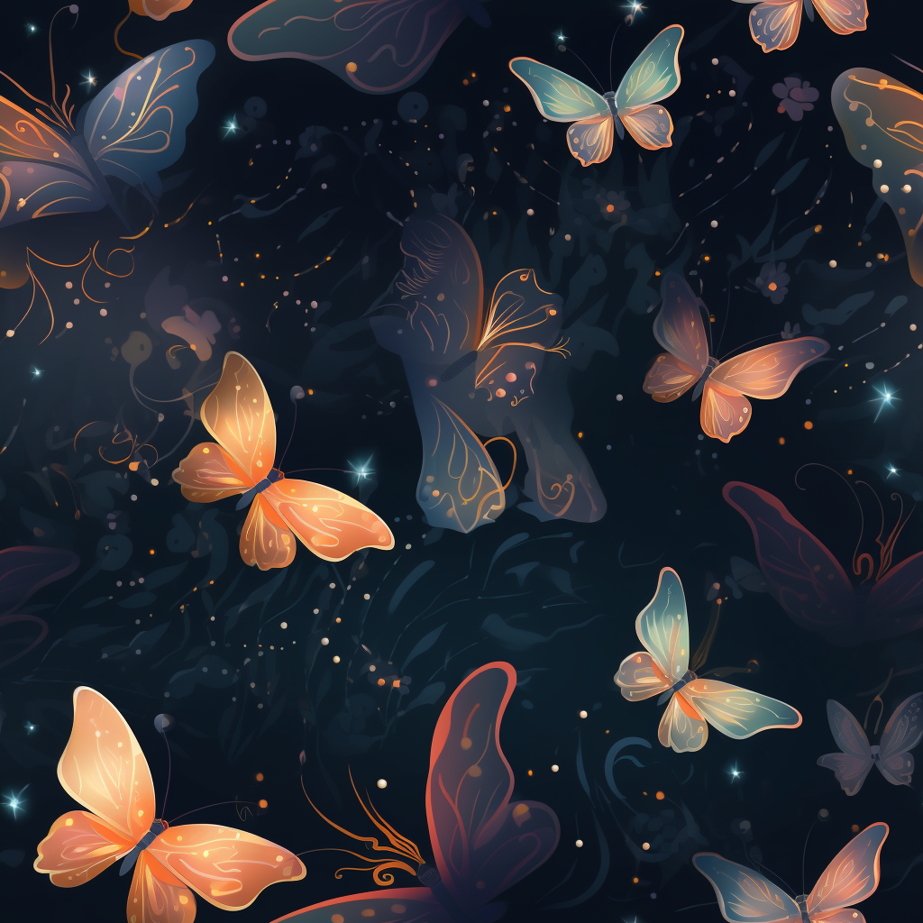 Colorful butterflies and sparkling lights