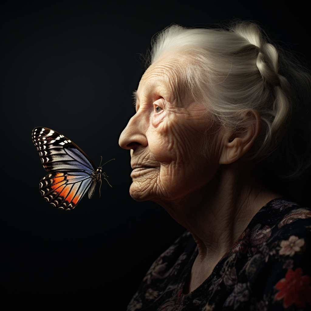 Half butterfly half elderly animal with regal wings