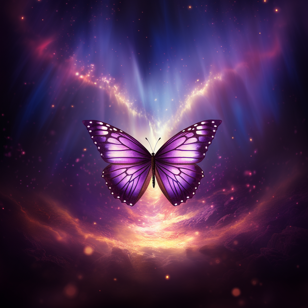 Beautiful butterfly on purple celestial background