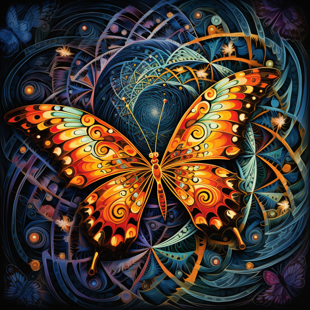 Vibrant butterfly with psychedelic spirals