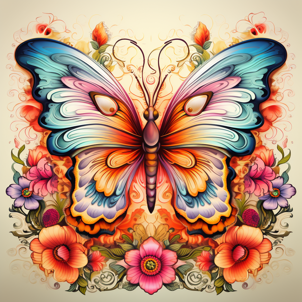 Colorful butterfly on silk tapestry