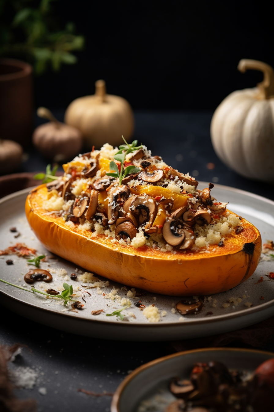 Butternut squash stuffed with mushrooms and quinoa recipe