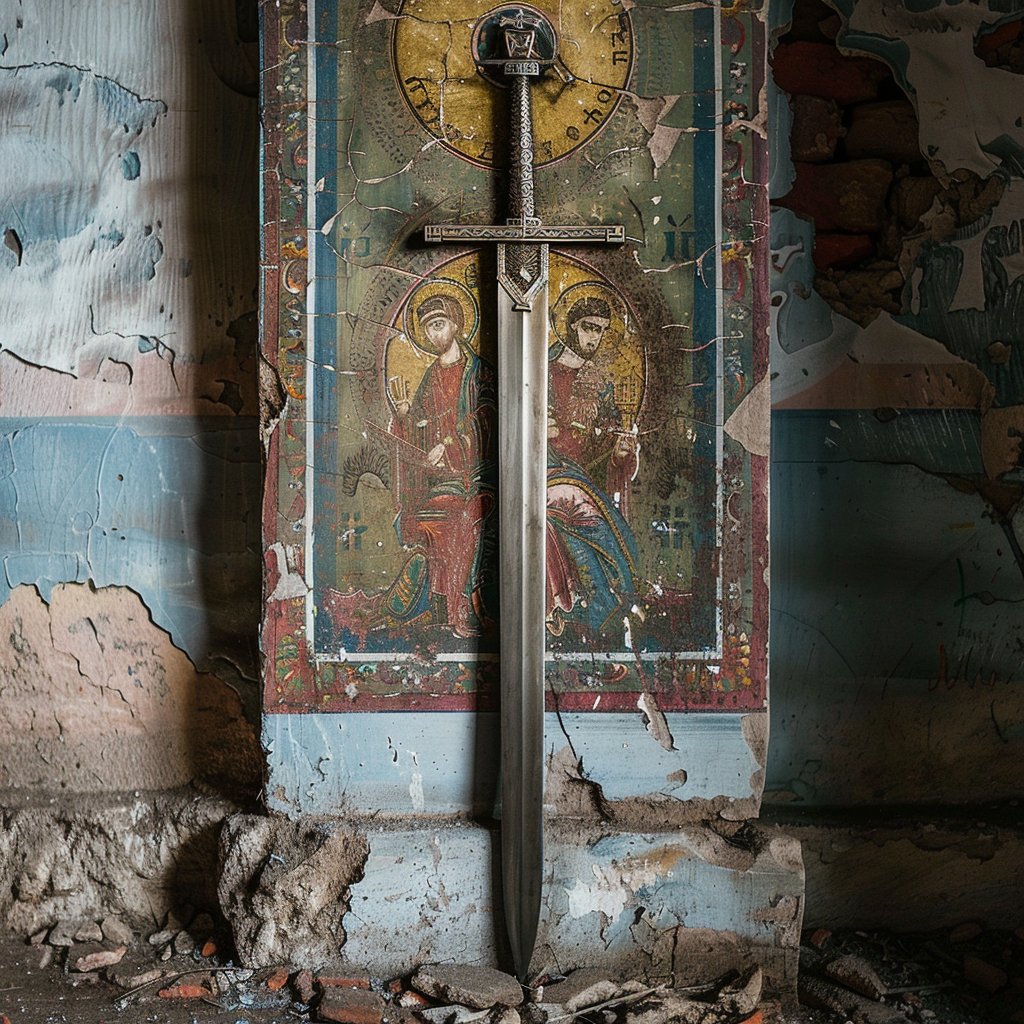 Byzantine style claymore sword on wall