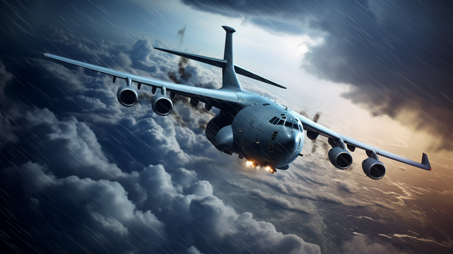 C-17 Galaxy Military Cargo Plane in Cyclone