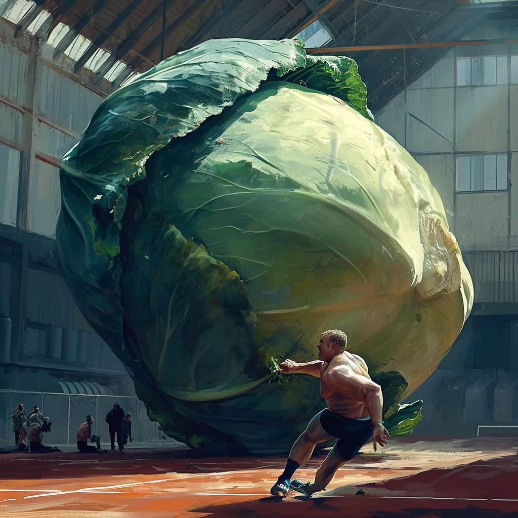 Athlete throwing cabbage in shot put event