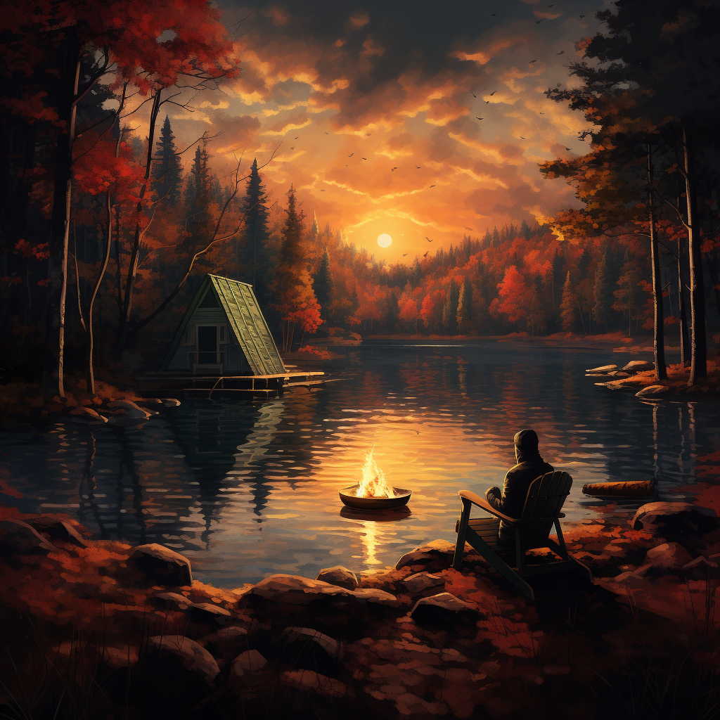 Man enjoying campfire by the lake