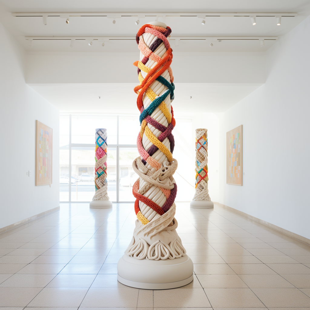 Colorful Braided Column with Qatt Asiri Triangle Shapes