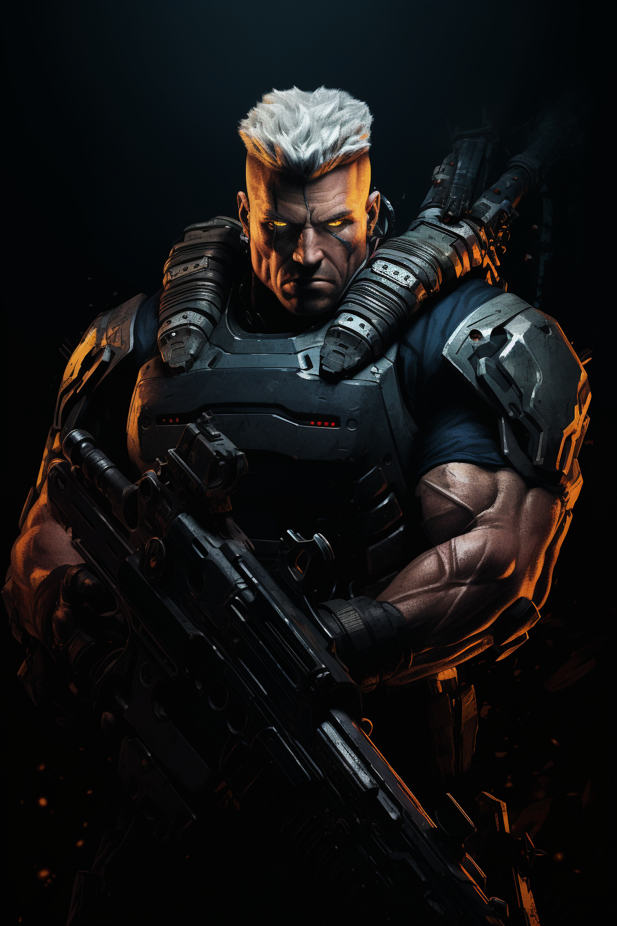 Rough painting of Cable character with a huge gun