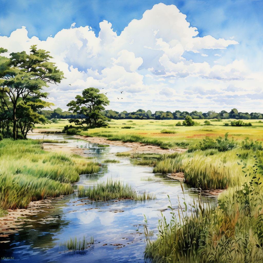 Stunning watercolor painting of Cache River National Wildlife Refuge