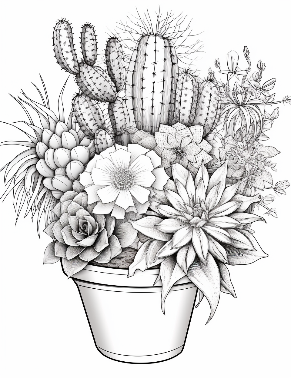 Black and White Cactus and Succulent Coloring Pages