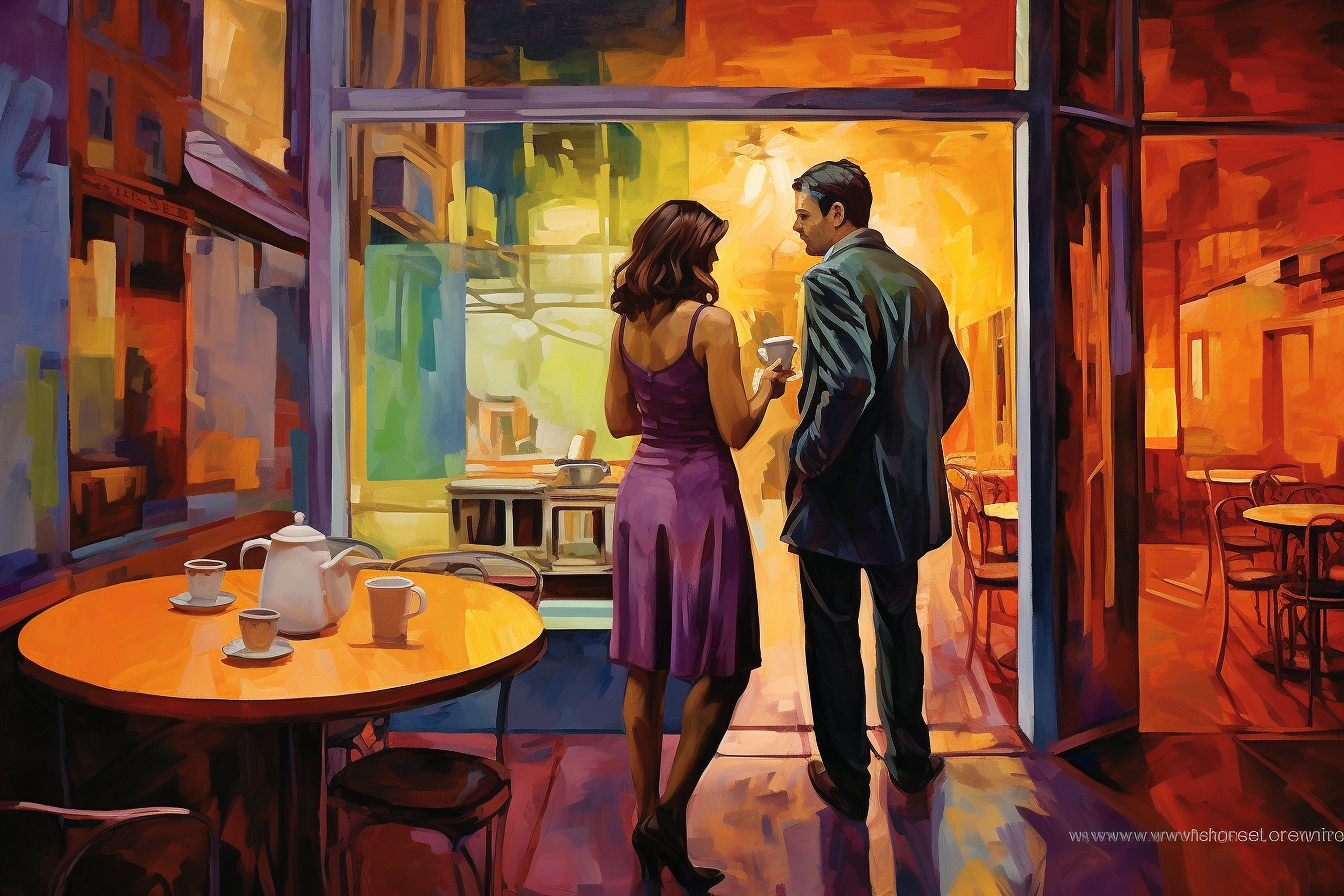 couple enjoying coffee inside cafe