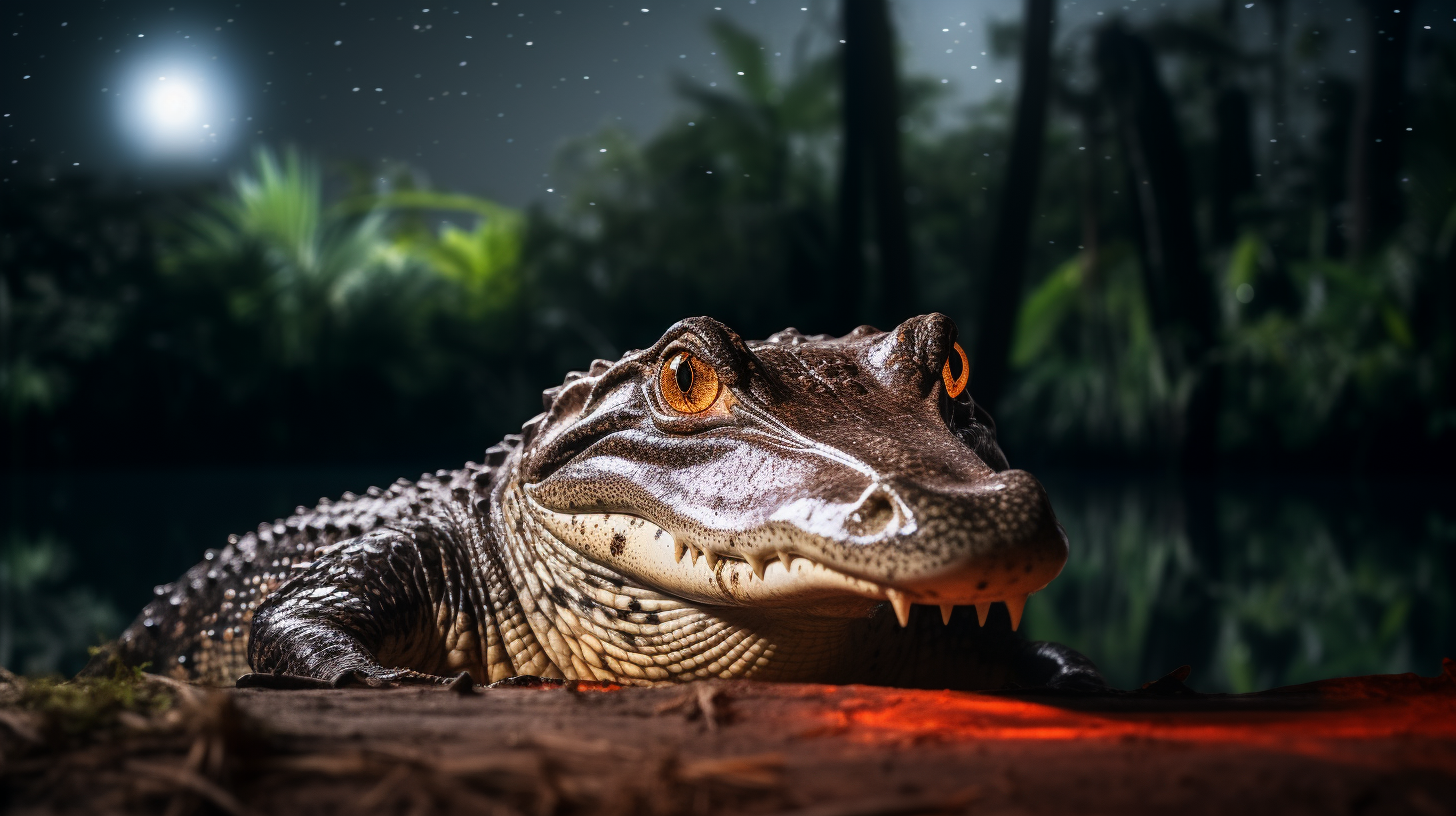 Caiman at Night in Cuyabeno Reserve