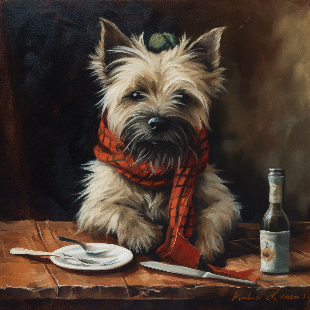 Cute Cairn Terrier Bistro Painting