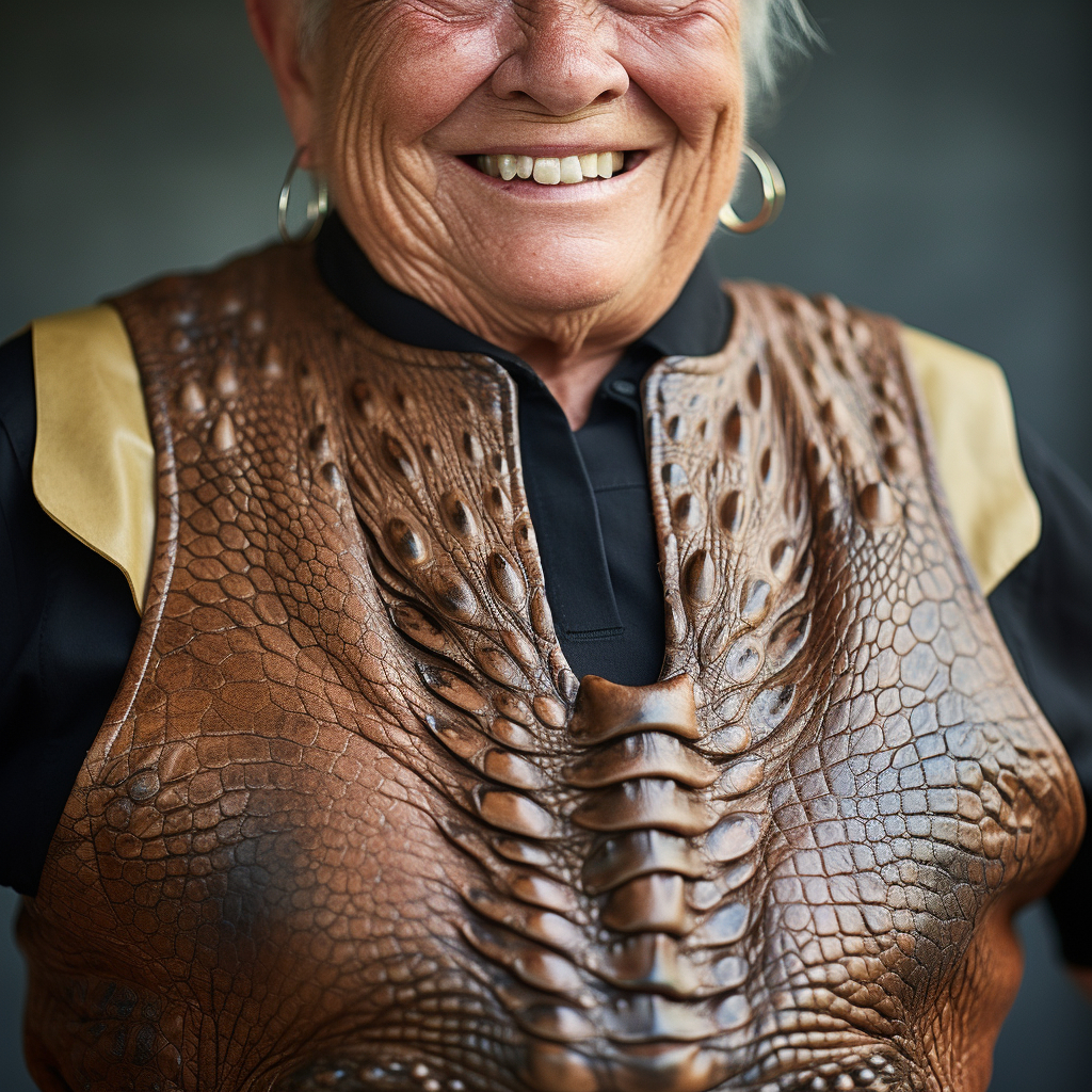 Fashionable cajun woman in alligator skin vest