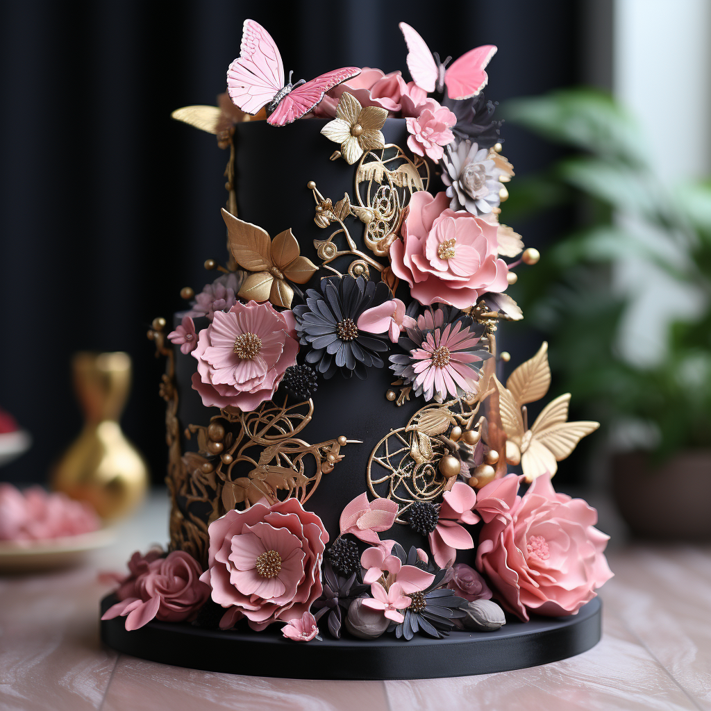 Tall cake with butterfly wafer paper