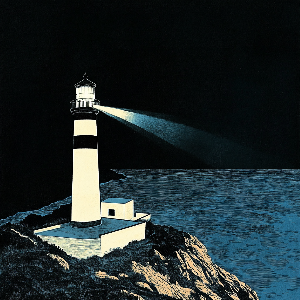 Lighthouse at night with cinematic lighting