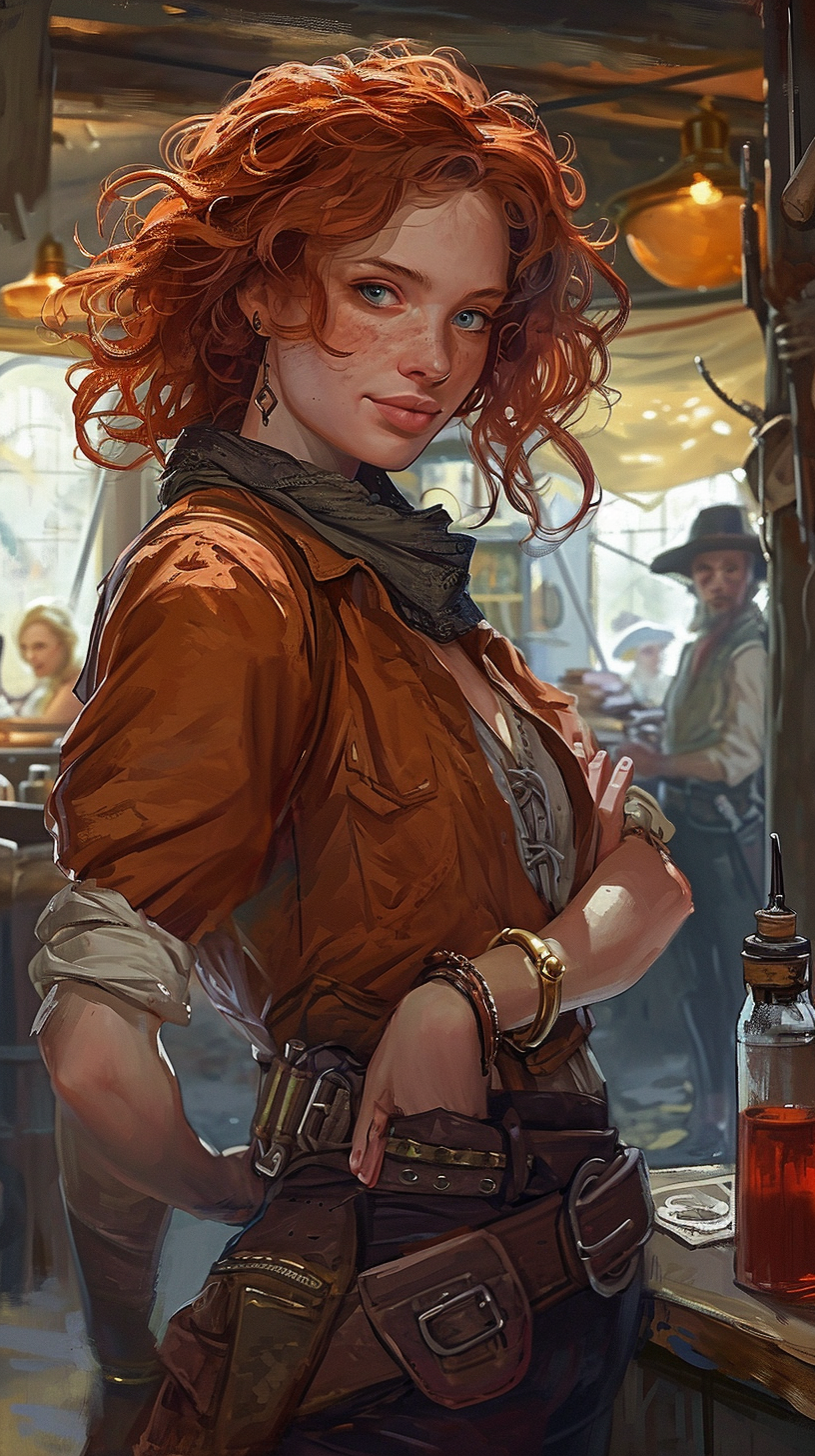 Redheaded half-elf ranger demonstrating her sleight of hand