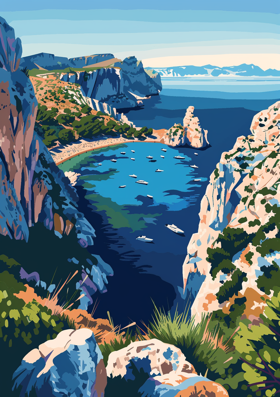 Calanques Marseille Flat Illustration Art