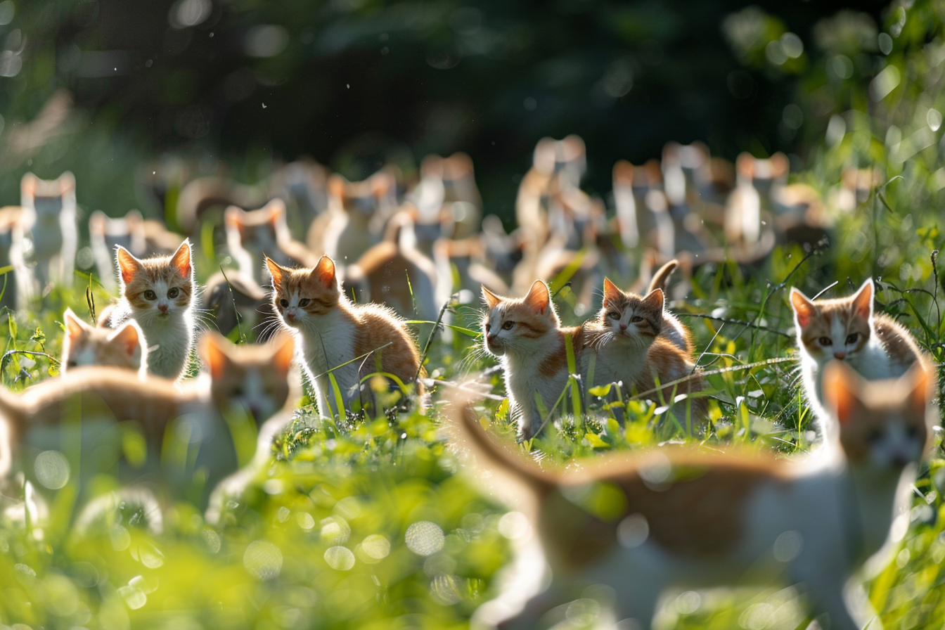 Group of Calico Cats in Meadow