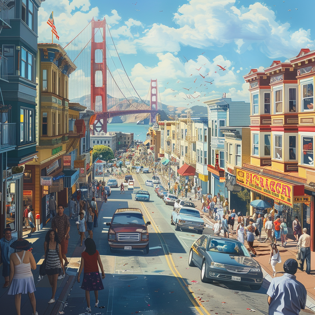 Hyper-realistic California street scene diversity