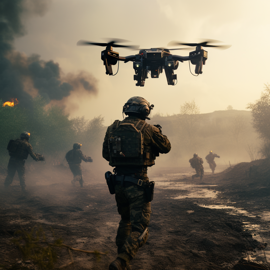 Air drone chasing soldiers in Call of Duty game