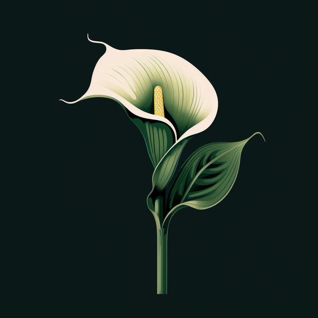 Vibrant calla lilly illustration in black, white, and green