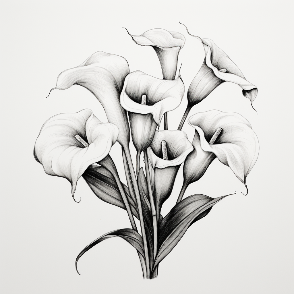 Beautiful calla lilly black and white illustration