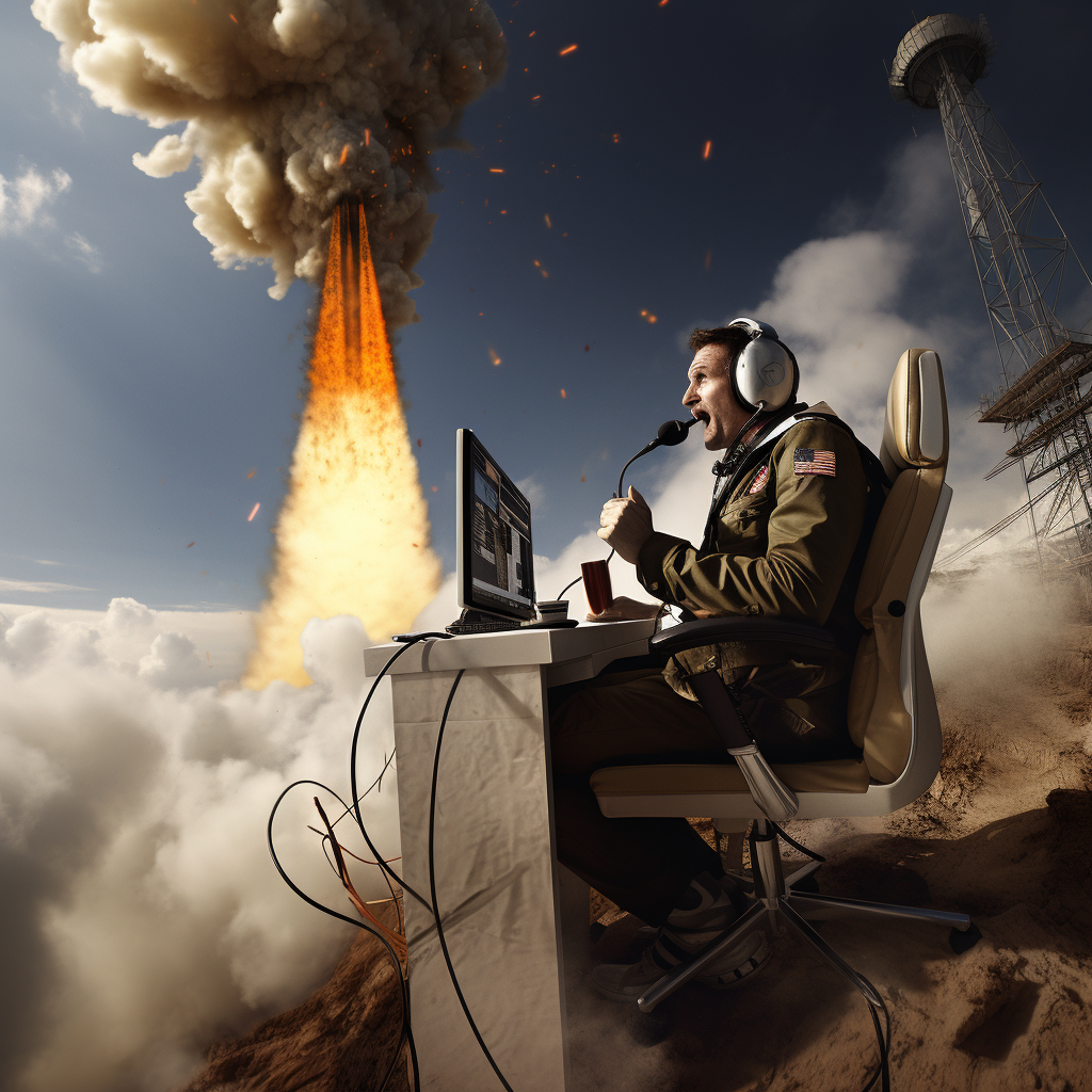 Call center agent launching rocket to the sky