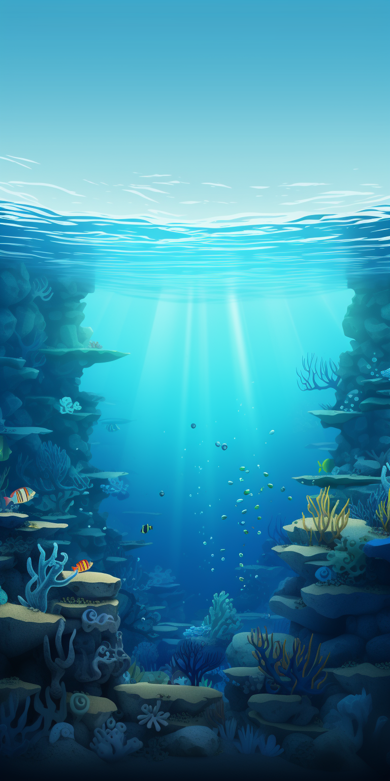 Calm open sea with underwater and sky cross-section