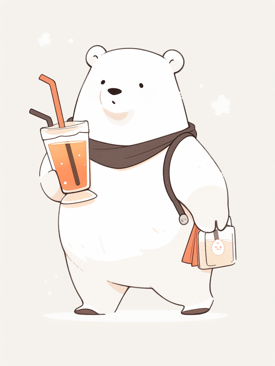 Polar bear holding iced coffee