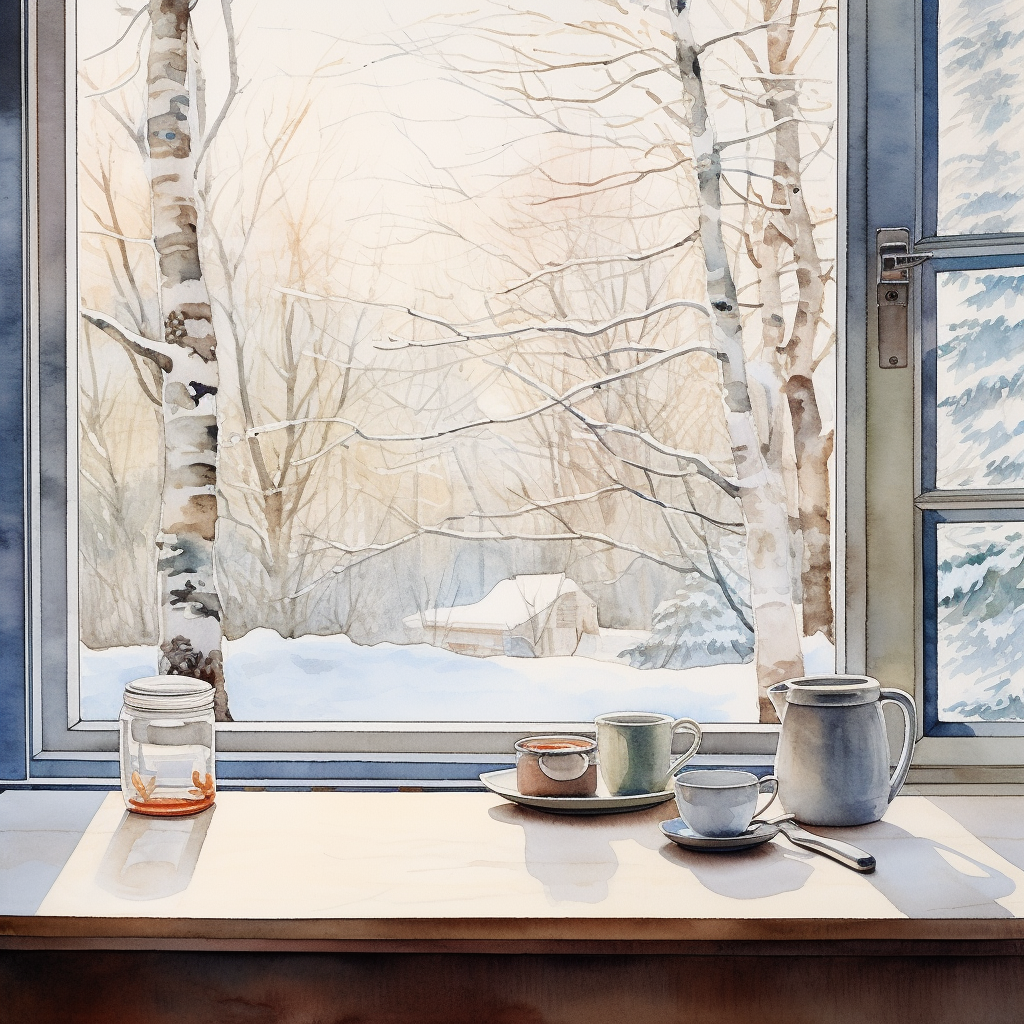 winter kitchen window painting