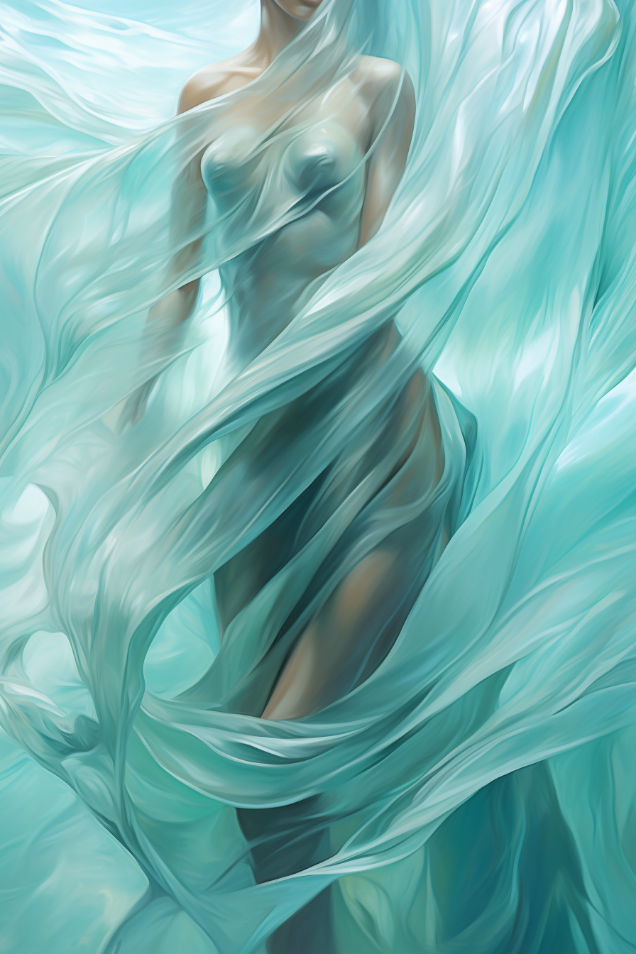 Transparent figure in wavy ocean waters