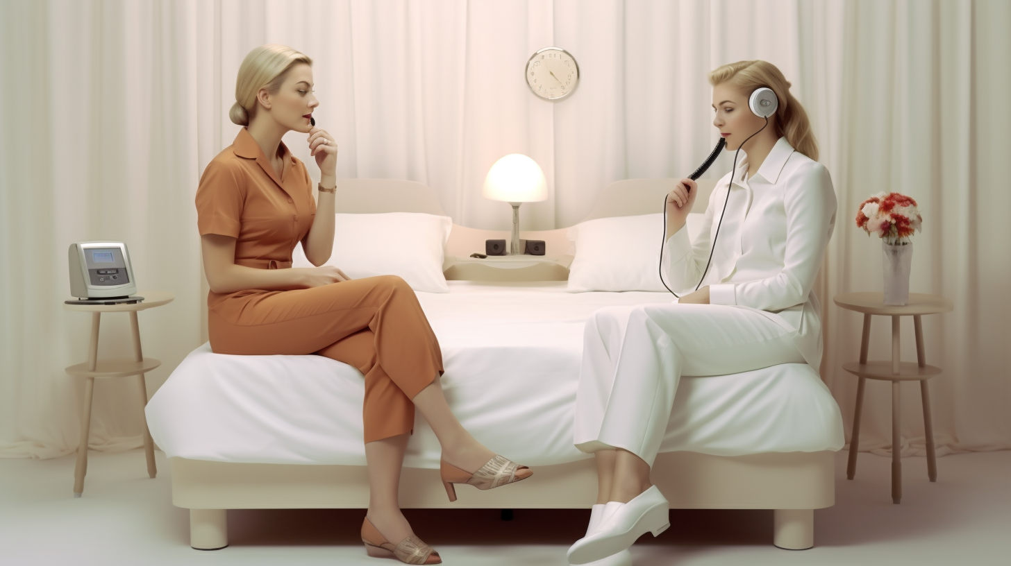 Two Women Talking on Rotary Phones