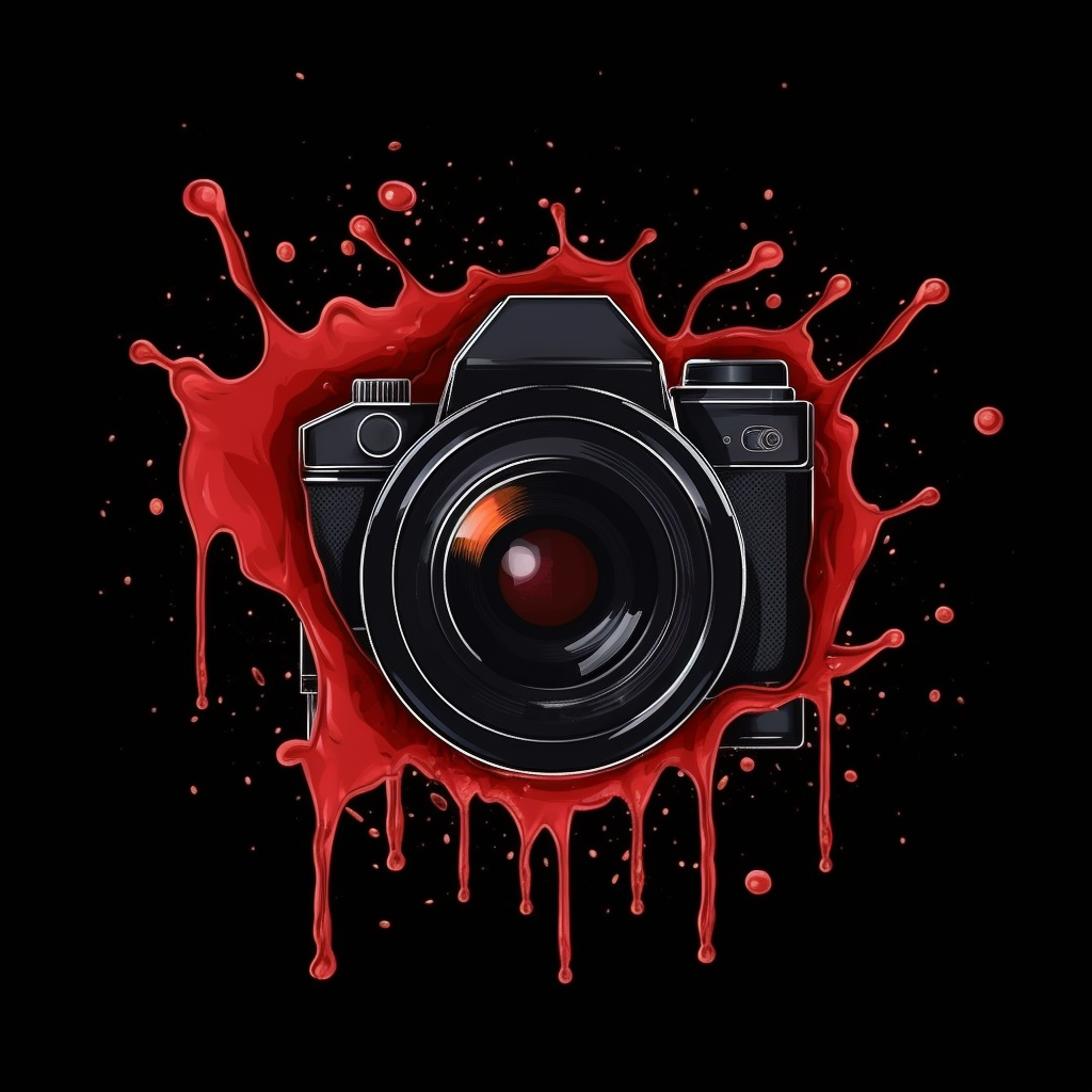 Red spray paint dripping on camera lens logo