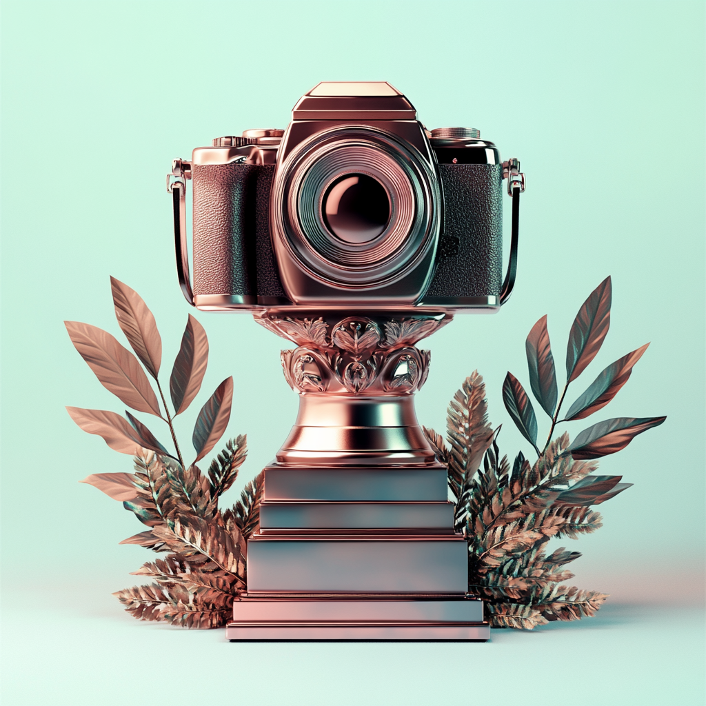 Camera-shaped trophy against light background