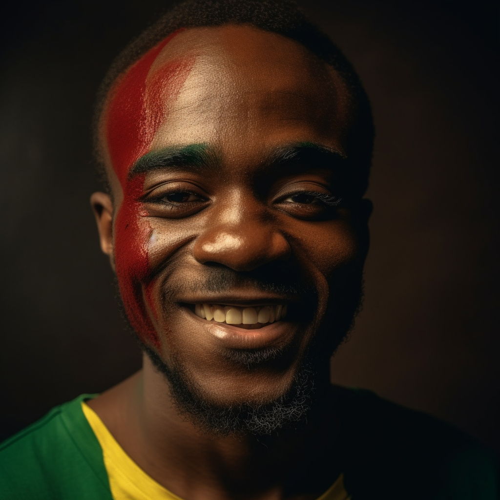 Cameroon Beautiful Man Celebrating with Flag