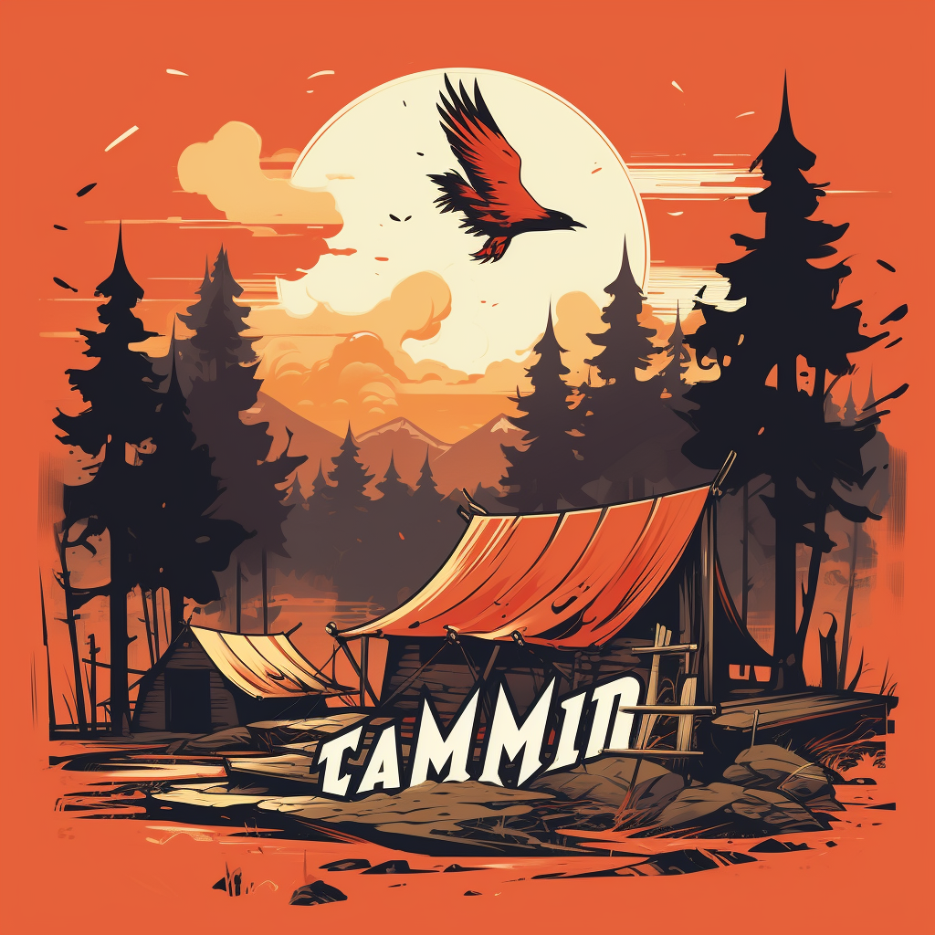 Camp brand logo illustration in comic style