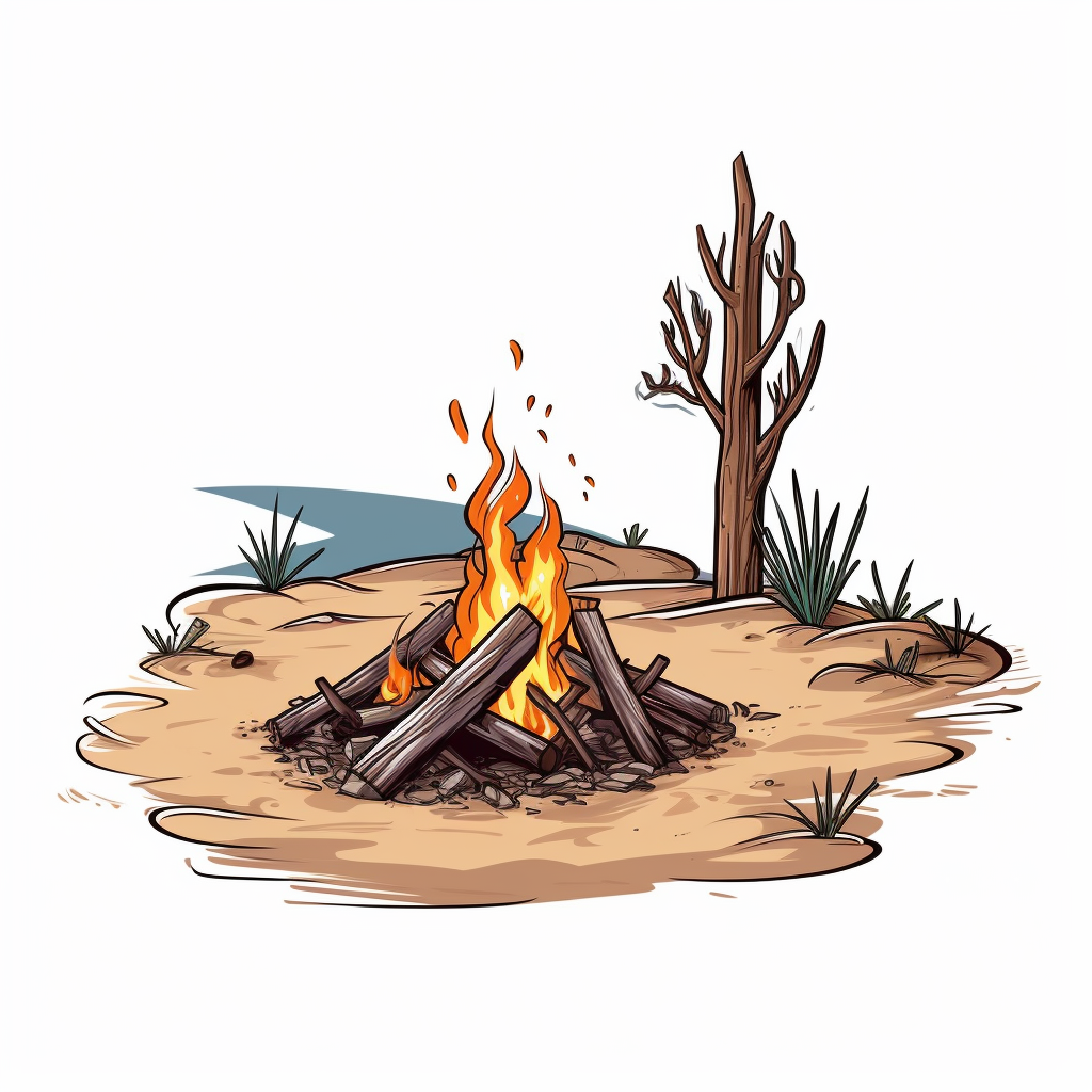 Campfire Sand Dry Tree Branches Presentation Sticker Cartoon