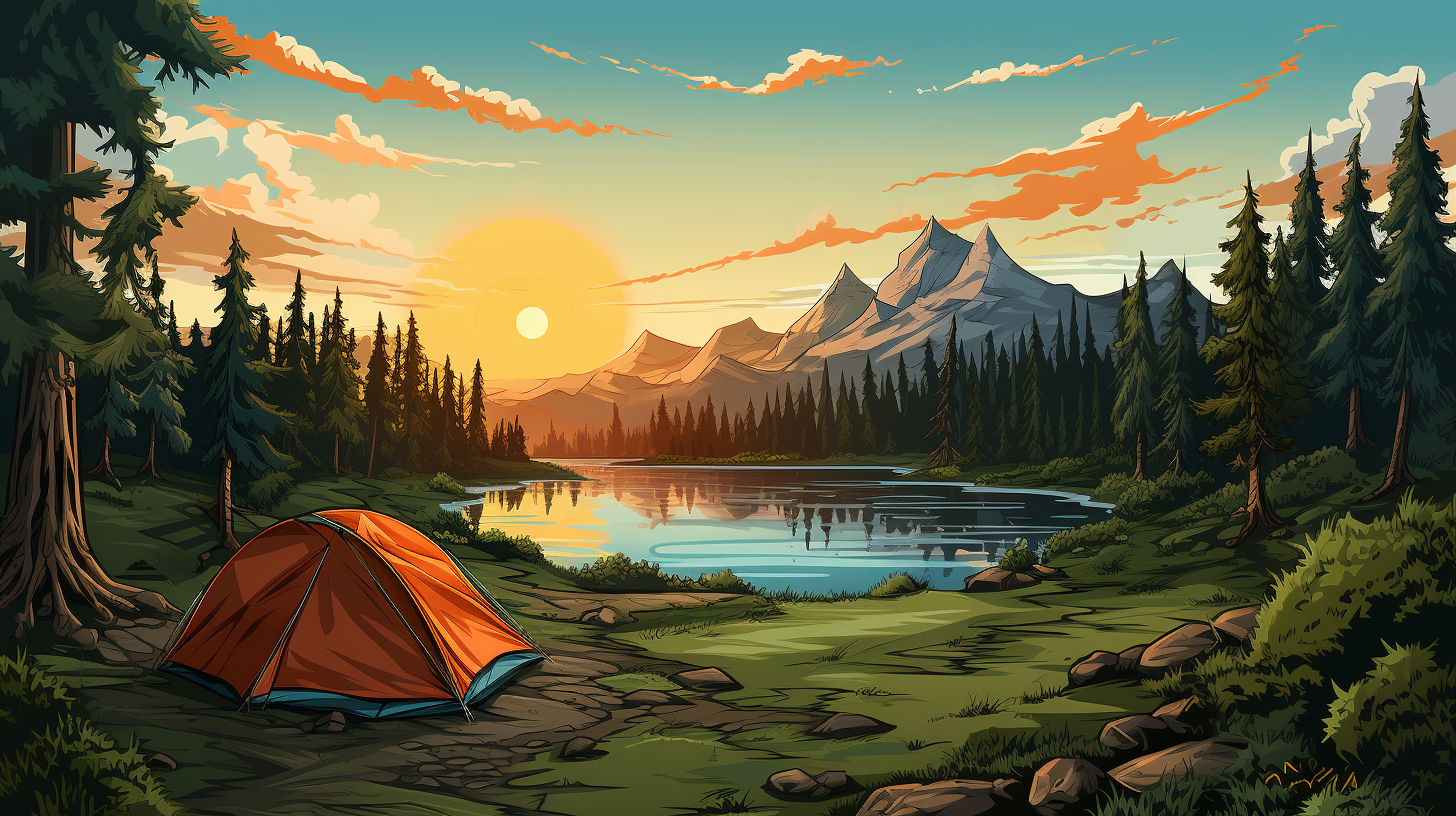 A serene camping scene in the forest