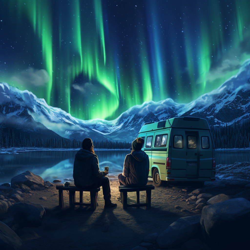 Couple enjoying mesmerizing aurora borealis show